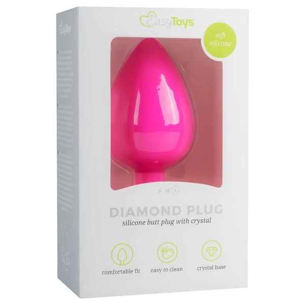 Easytoys Diamond - fehér köves anál plug (nagy, pink)