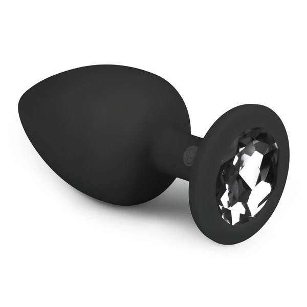 EasyToys Diamond - fehér köves anál plug (nagy, fekete)