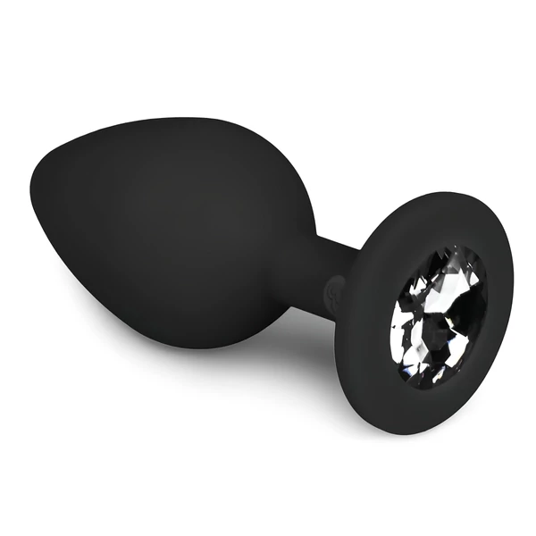 EasyToys Diamond - fehér köves anál plug (közepes, fekete)