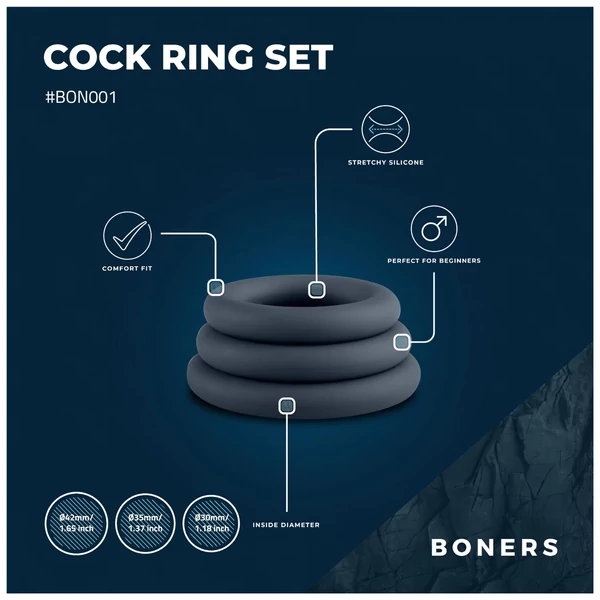 Boners - péniszgyűrű szett - 3 db (szürke)