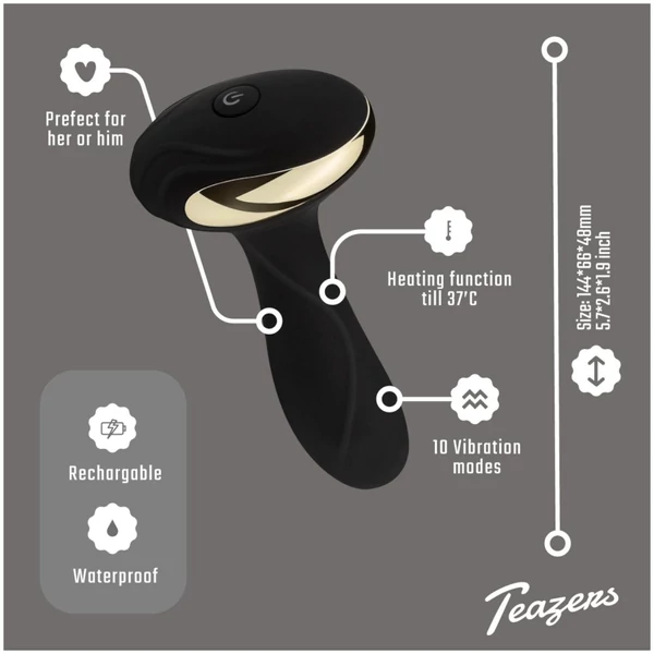 Teazers - fűthető anális vibrátor és prosztata stimulátor (fekete)