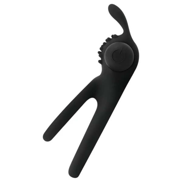 Easytoys Share Ring - vibrációs pénisz- és heregyűrű (fekete)