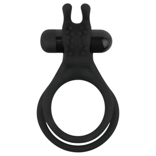 Easytoys Share Ring - vibrációs pénisz- és heregyűrű (fekete)