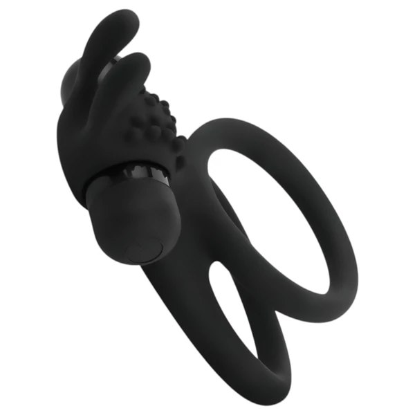Easytoys Share Ring - vibrációs pénisz- és heregyűrű (fekete)