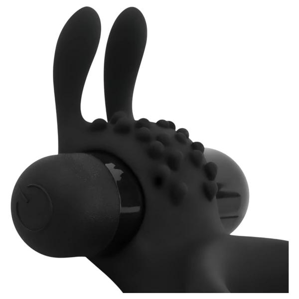 Easytoys Share Ring - vibrációs pénisz- és heregyűrű (fekete)