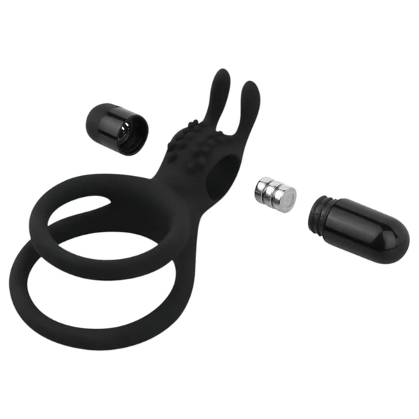 Easytoys Share Ring - vibrációs pénisz- és heregyűrű (fekete)