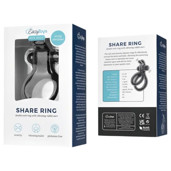 Easytoys Share Ring - vibrációs pénisz- és heregyűrű (fekete)