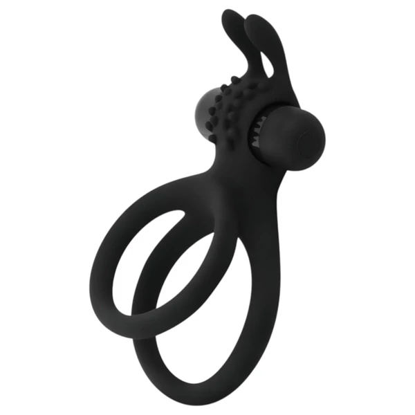 Easytoys Share Ring - vibrációs pénisz- és heregyűrű (fekete)