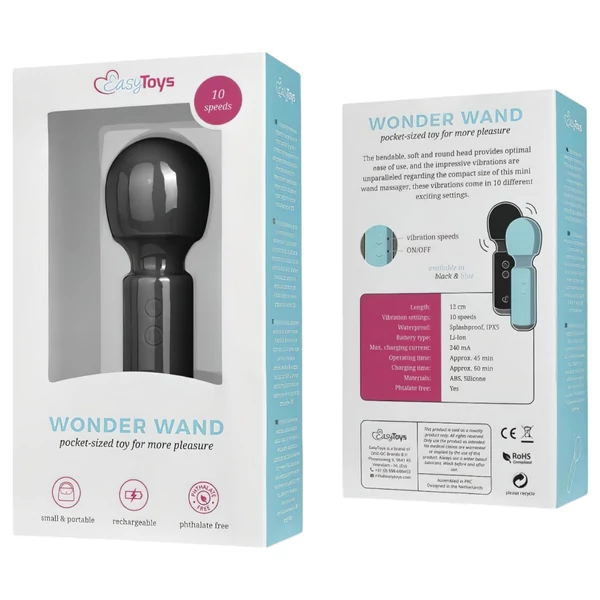 EasyToys Wonder Wand - akkus, mini masszírozó vibrátor (fekete)