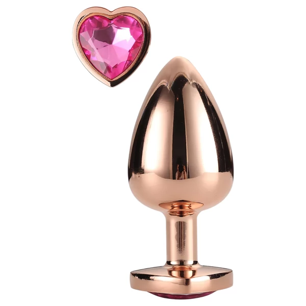 Gleaming Love - alumínium plug szív alakú kővel - M (rózsaarany)