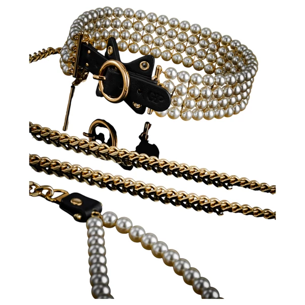 Allure - gyöngyös nyakörv pórázzal (fekete)