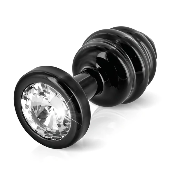 DIOGOL Anni - bordázott butt plug - fekete - (3 cm)