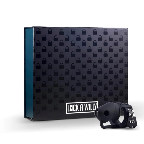 LOCK A WILLY - szilikon pénisz ketrec lakattal (fekete)