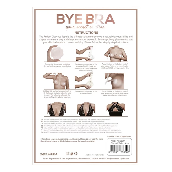 Bye Bra Perfect A-F - láthatatlan mellemelő tapasz - nude (12 db)