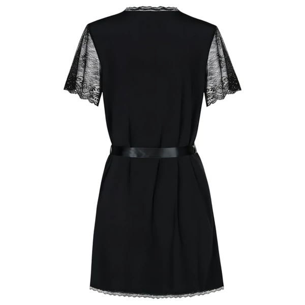 Obsessive Miamor Robe - csipkés ujjú köntös és tanga (fekete)