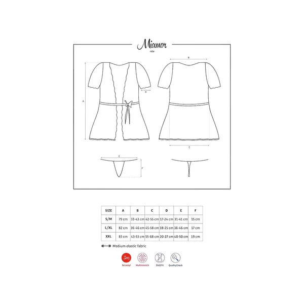 Obsessive Miamor Robe - csipkés ujjú köntös és tanga (fekete)