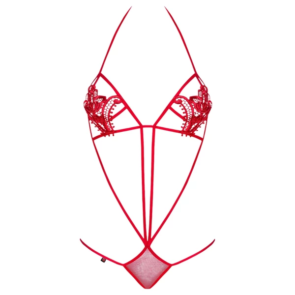 Obsessive Luiza - tulipános, pántos body (piros, S/M)