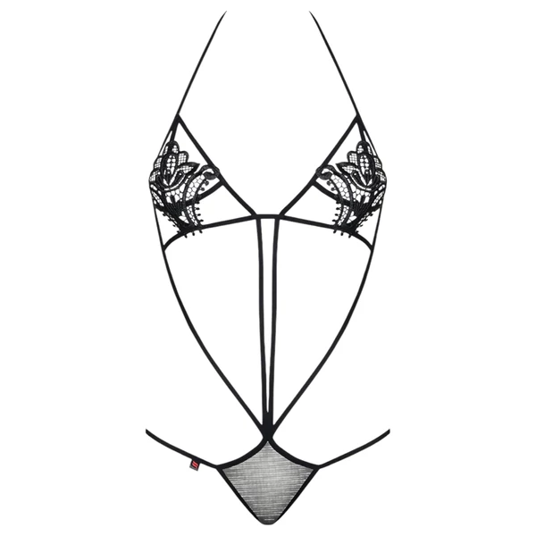 Obsessive Luiza - tulipános, pántos body (fekete, S/M)