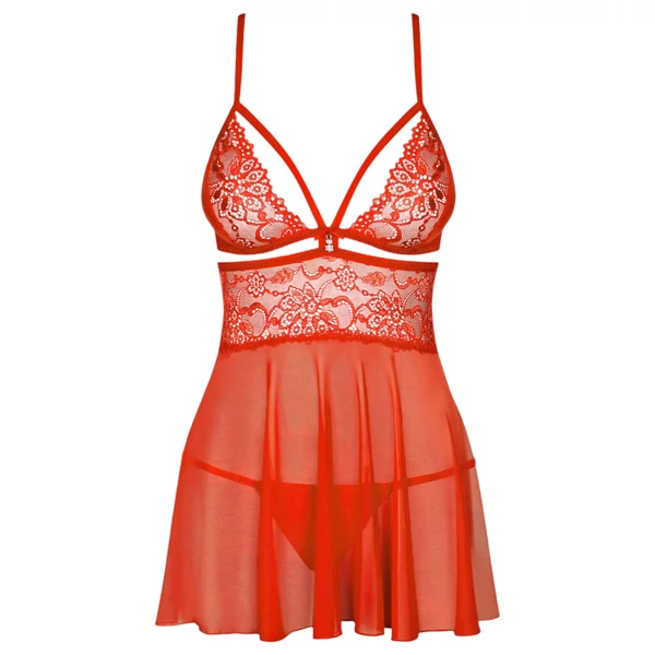 Obsessive 838-BAB-3 - pikáns csipkés babydoll és tanga (piros)
