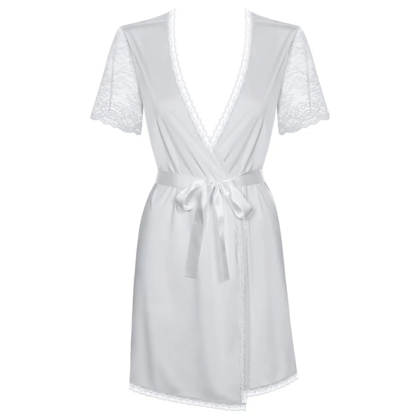 Obsessive Miamor Robe - csipkés ujjú köntös tangával (fehér)
