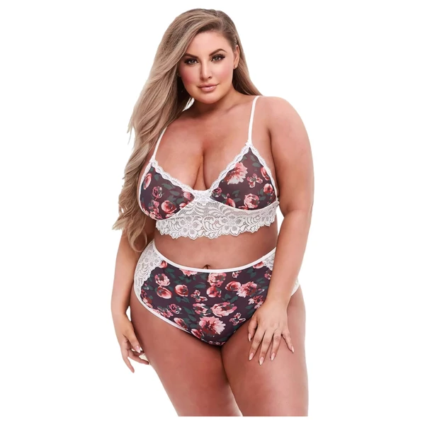 Baci Plus Size - virágos, csipkés melltartó szett